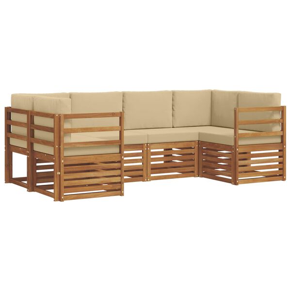 vidaXL Ecksofa Set mit Kissen 6 pcs Natur Massivholz Akazie