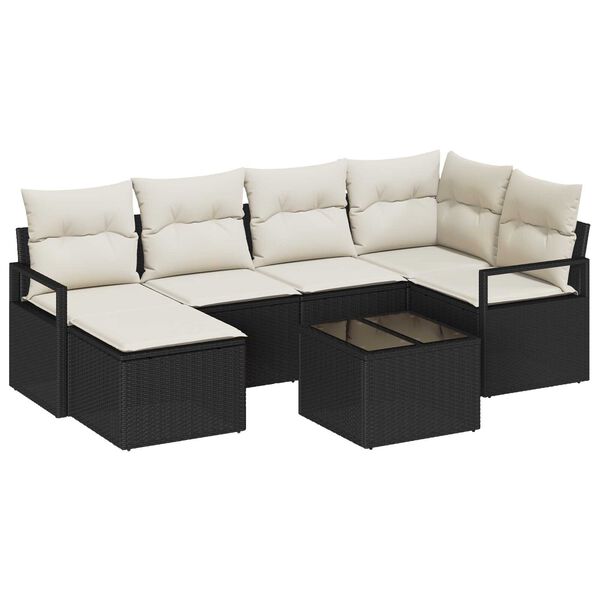 vidaXL Sofa Set mit Kissen 7 pcs Braun und Creme Poly-Rattan