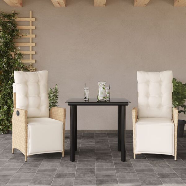 vidaXL 3-tlg. Garten-Essgruppe mit Kissen Beige Poly Rattan
