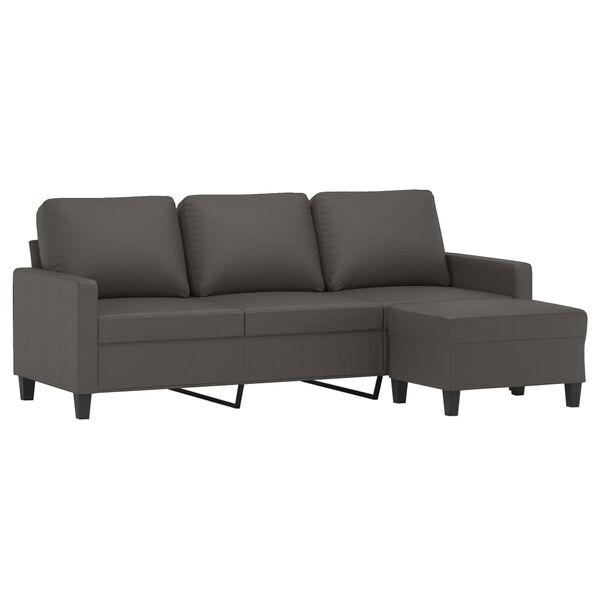 vidaXL 3-Sitzer-Sofa mit Hocker Grau 180 cm Kunstleder