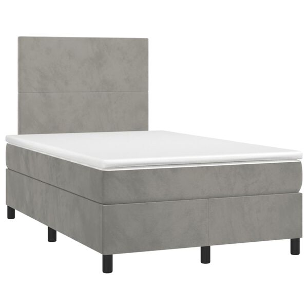 vidaXL Boxspringbett mit Matratze & LED Hellgrau 120x190 cm Samt