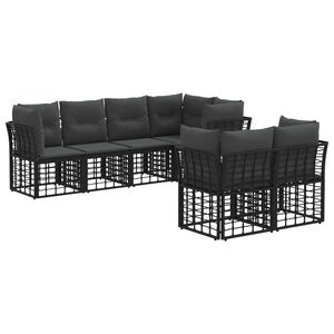 vidaXL Outdoor-Sofagarnitur 7 stk. 7-Sitzer Schwarz Polyester
