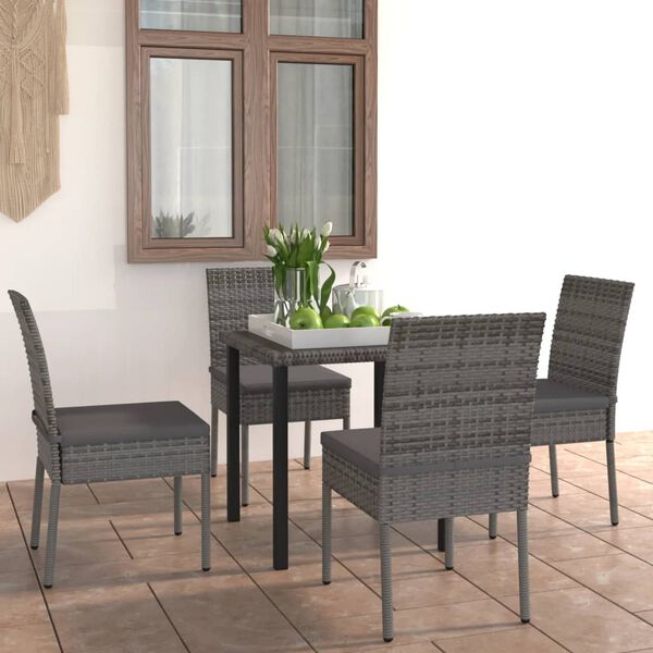 vidaXL 5-tlg. Garten-Essgruppe Poly Rattan Grau