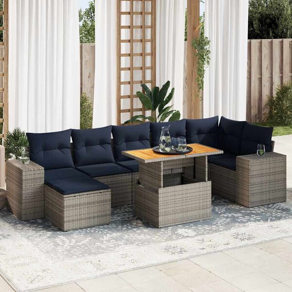 vidaXL 8-tlg. Garten-Sofagarnitur mit Kissen Grau Poly Rattan