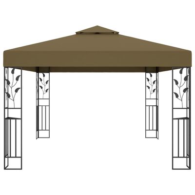 vidaXL Pavillon mit Doppeldach & LED-Lichterkette 3x4 m Taupe