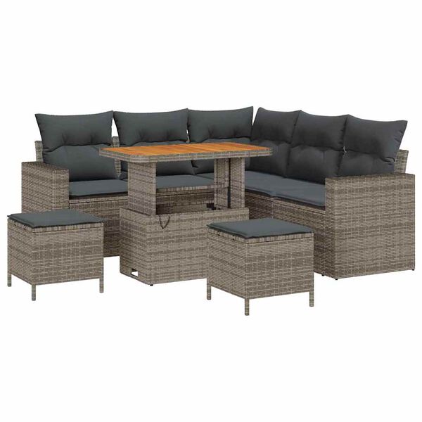 vidaXL Garten-Sofa-Set mit Kissen mit Speicher 8 pcs Grau