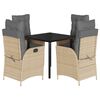 vidaXL 5-tlg. Garten-Essgruppe mit Kissen Beigemischung Poly Rattan