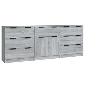 vidaXL 3-tlg. Sideboard Grau Sonoma Holzwerkstoff