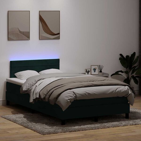 vidaXL Boxspringbett mit Matratze & LED Dunkelgr&uuml;n 120x210 cm Samt