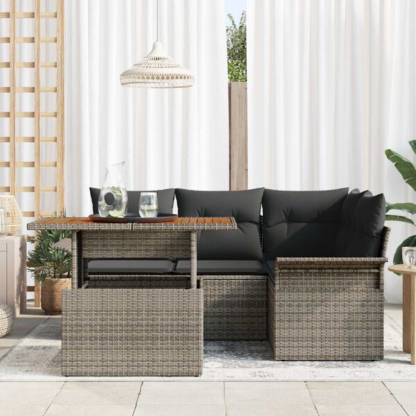 vidaXL Garten-Sofa-Set mit Speicher 5 pcs Grau Poly Rattan