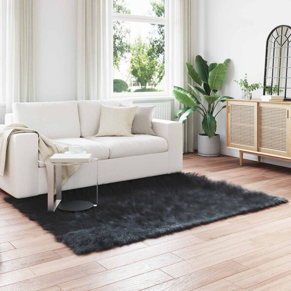 vidaXL Kunstschaffell Teppich Tafalla Schwarz 120 x 170 cm Polyester