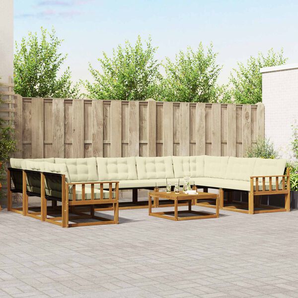 vidaXL Outdoor-Sofagarnitur mit Kissen 10 pcs Natur und Creme
