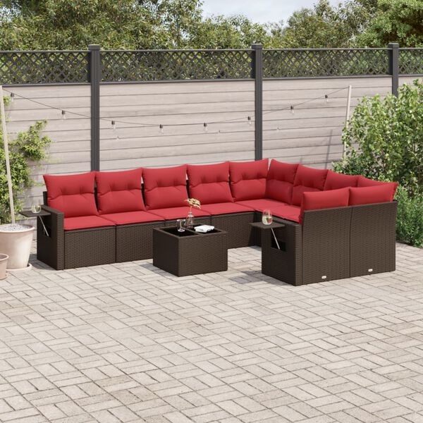 vidaXL 10-teiliges Gartensofa-Set mit Kissen, braun, Polyrattan