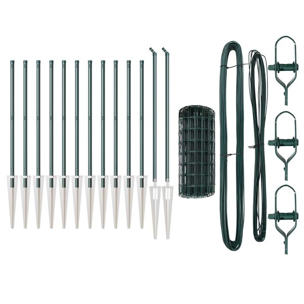 vidaXL Zaun mit Pfosten Gr&uuml;n 0,8 x 25 m Stahl und PVC