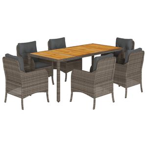 vidaXL 7-tlg. Garten-Essgruppe mit Kissen Grau Poly Rattan