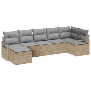 vidaXL Sofa Set mit Kissen 7 pcs Beige und Hellgrau Poly-Rattan