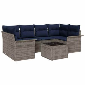 vidaXL Gartensofa-set mit Kissen 7 pcs Grau und Marineblau Poly-Rattan
