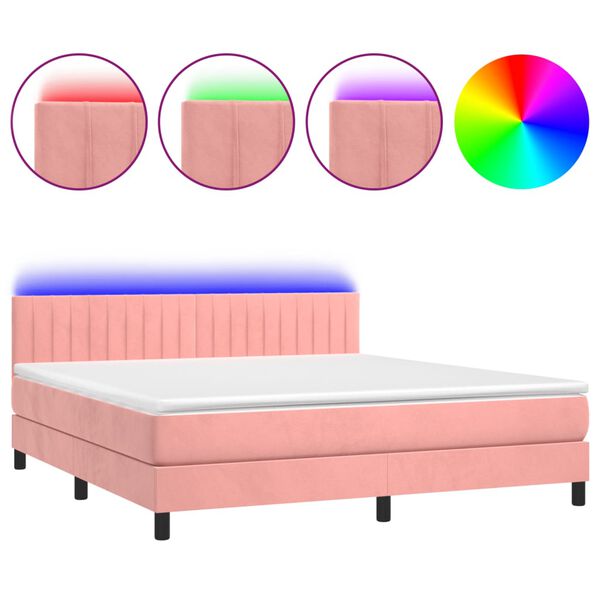 vidaXL Boxspringbett mit Matratze & LED Rosa 160x200 cm Samt