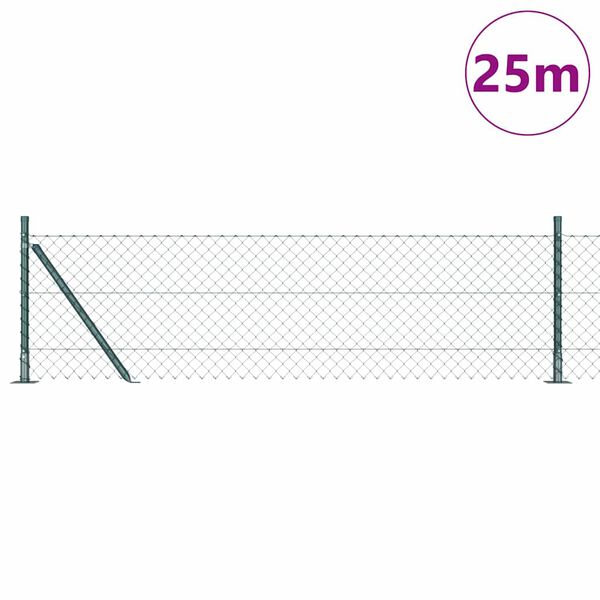 vidaXL Zaunpfosten Gr&uuml;n 25 x 0,6 m (40 x 40 mm Maschen) Stahl und PVC