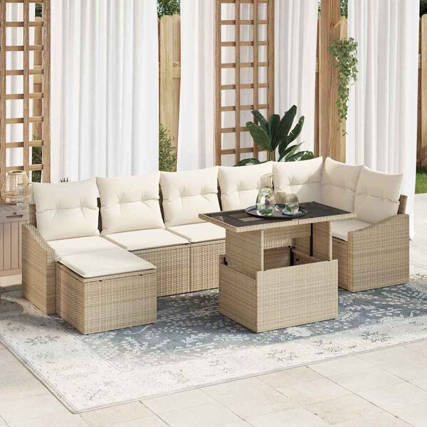 vidaXL Garten-Sofa-Set mit Kissen mit Speicher 8 pcs Beige und Creme