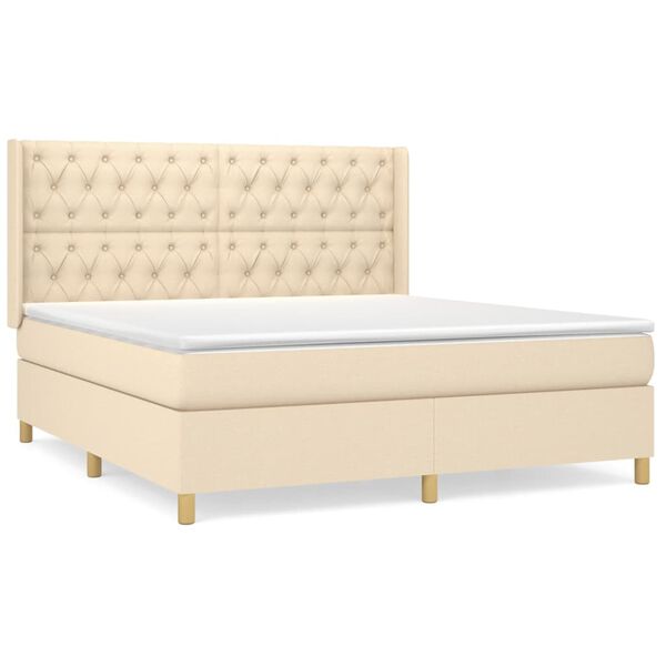vidaXL Boxspringbett mit Matratze Creme 160x200 cm Stoff