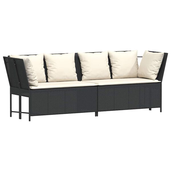 vidaXL Gartensofa mit Kissen Schwarz Poly Rattan