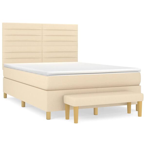 vidaXL Boxspringbett mit Matratze Creme 140x190 cm Stoff