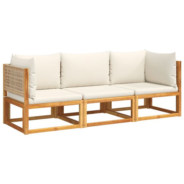 vidaXL 3-tlg. Gartensofa-Set mit Kissen Holz Akazie & Rattan