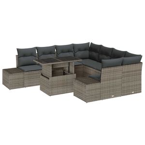 vidaXL Gartensofa-set mit Kissen mit Speicher 9 pcs Grau Poly-Rattan