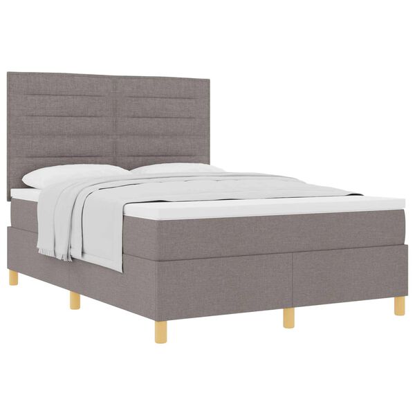 vidaXL Boxspringbett mit Matratze Taupe 140 x 190 cm Stoff