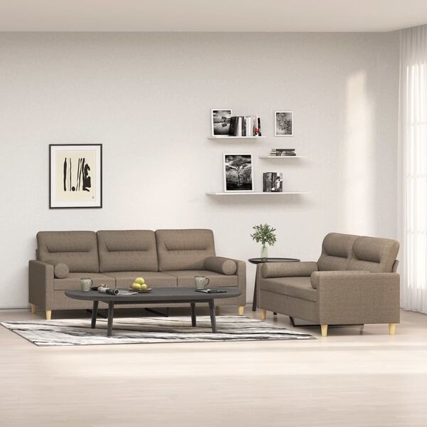 vidaXL 2-tlg. Sofagarnitur mit Kissen Taupe Stoff