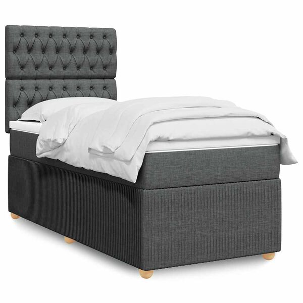 vidaXL Boxspringbett mit Matratze Dunkelgrau 100x200 cm Stoff