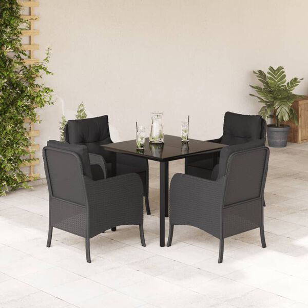 vidaXL 5-tlg. Garten-Essgruppe mit Kissen Schwarz Poly Rattan