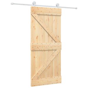 vidaXL Schiebet&uuml;r 90 x 210 cm Massives Kiefernholz Nat&uuml;rlich und Wei&szlig;