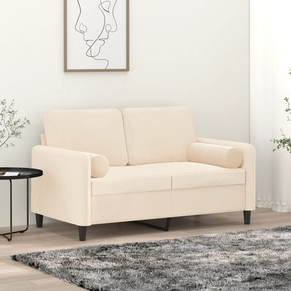 vidaXL 2-Sitzer-Sofa mit Kissen Creme 120 cm Samt