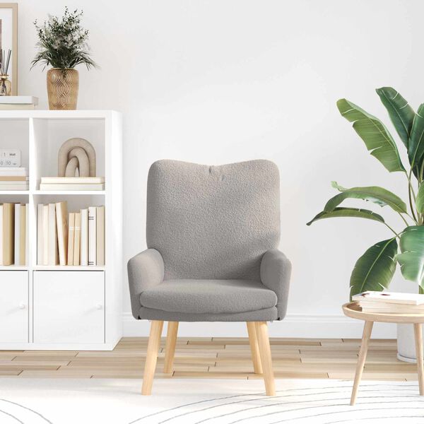 vidaXL Sessel Hellgrau 63 x 67 x 94 cm Schafstoff und Sperrholz