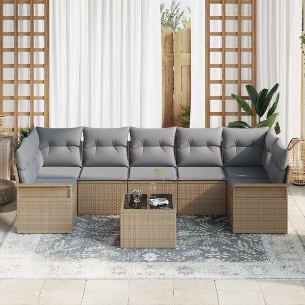 vidaXL Gartensofa-set mit Kissen 8 pcs Beige Poly-Rattan