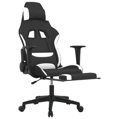 vidaXL Gaming-Stuhl mit Fußstütze Schwarz und Weiß Stoff