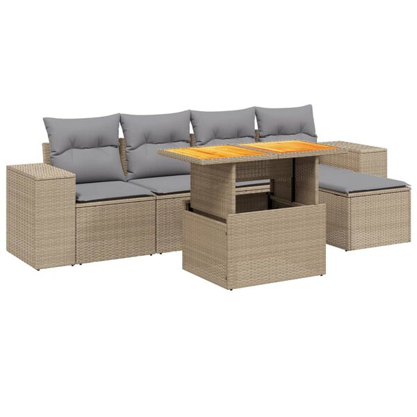 vidaXL 6-tlg. Garten-Sofagarnitur mit Kissen Beige Poly Rattan