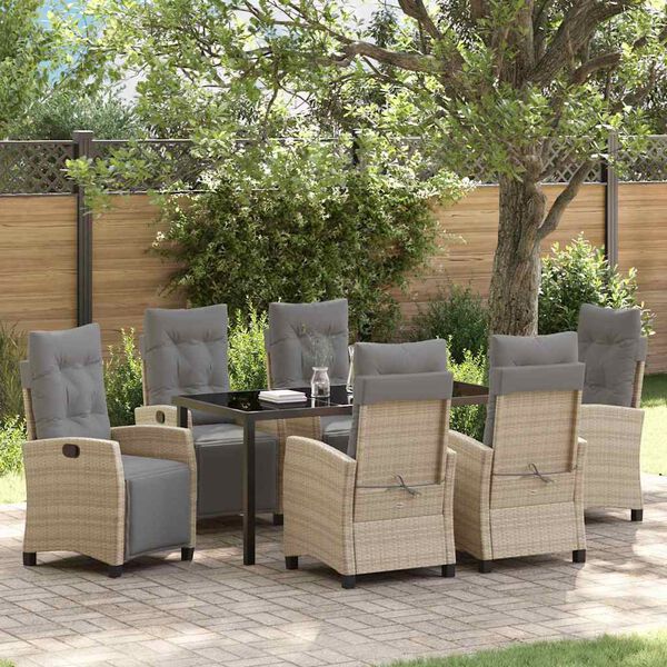 vidaXL Garten Essgruppe 7 pcs Beige Poly-Rattan