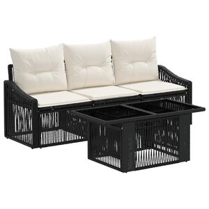 vidaXL Gartensofa-set 4 stk. Schwarz und Cremewei&szlig; Poly-Rattan