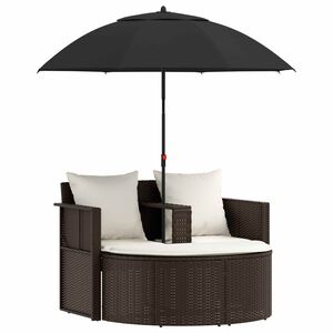 vidaXL Gartenbett mit Sonnenschirm Braun Poly Rattan