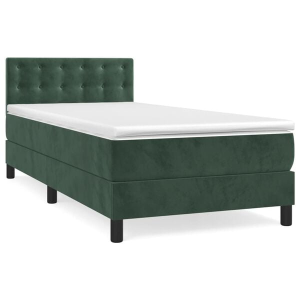 vidaXL Boxspringbett mit Matratze Dunkelgr&uuml;n 90x190 cm Samt