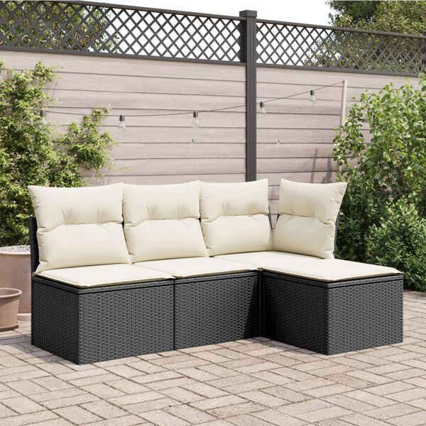 vidaXL Gartenhocker mit Kissen Schwarz 55x55x37 cm Poly Rattan