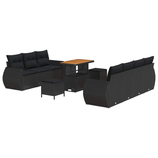 vidaXL Gartensofa-set mit Kissen mit Kissen 10 pcs Schwarz Poly-Rattan