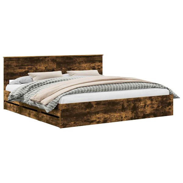 vidaXL Bettrahmen Ger&auml;ucherte Eiche 200 x 200 cm Ingenieurs Holz