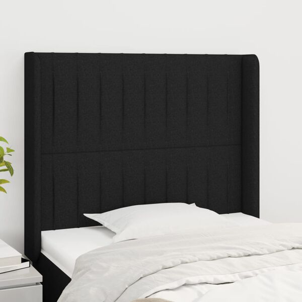 vidaXL Kopfteil mit Ohren Schwarz 93x16x118/128 cm Stoff