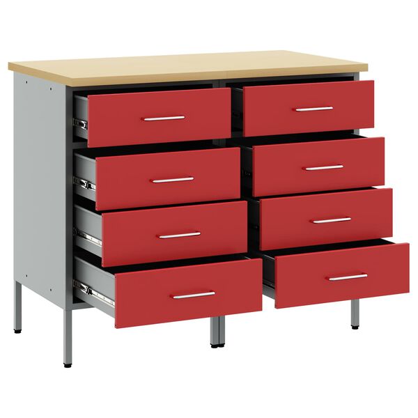 vidaXL Werkbank mit Schubladen 2 pcs Rot und Grau 100 x 55 x 85 cm