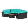 vidaXL 9-teiliges Gartensofa-Set mit Kissen, schwarzes Polyrattan