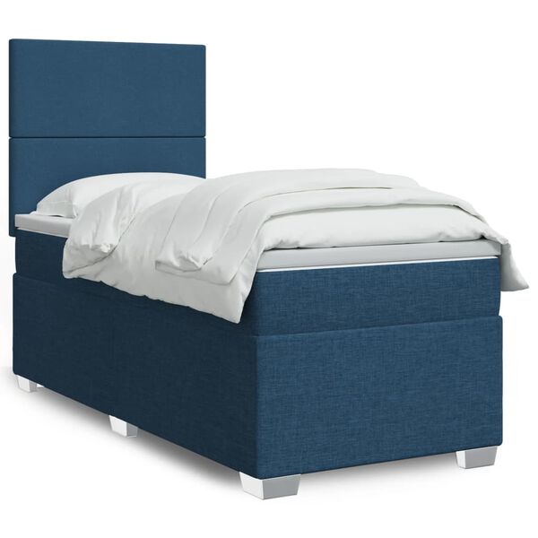 vidaXL Boxspringbett mit Matratze Blau 100x200 cm Stoff